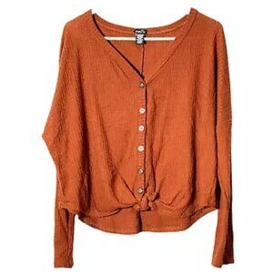 Rue 21 Rust Orange Button Up Tie Sweater sz Large